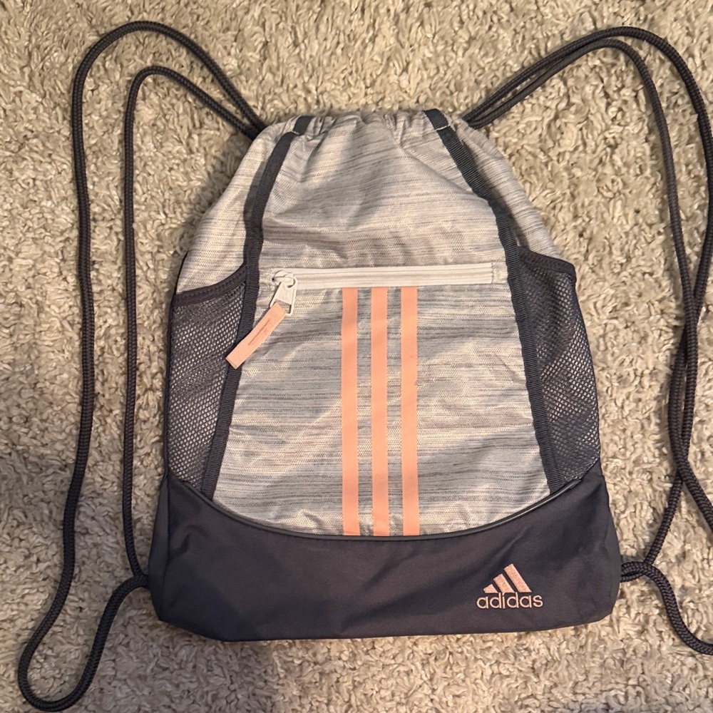 Adidas Gray And Peach Drawstring Backpack - image 1